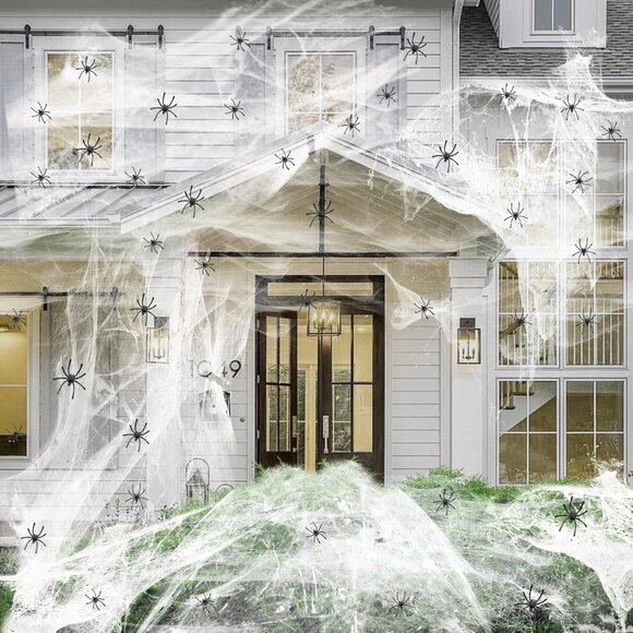 Stretchable Cobwebs 1500 Sqft Spider Webs with Spiders Halloween Decorations - Picture 4 of 5